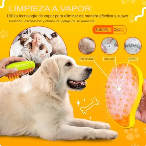 Cepillo Vaporizador Mascotas 3 en 1